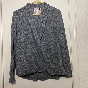 Anthropologie‎ Akemi + Kin Top XS Gray Blue Long Sleeve Knit Wrap Front